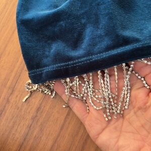 Joie velvet blue green with rhinestones tone trim.